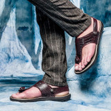 new 100% Genuine Leather Men sandals,Summer brand beach slippers crocodile Men's flip flops casual moccasin plus size sandals