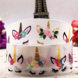 New 1 '25mm pink unicorn cartoon ribbon 10 yards DIY handmade material gift package printing bow printing. belt grosgrain ribbon