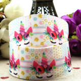 New 1 '25mm pink unicorn cartoon ribbon 10 yards DIY handmade material gift package printing bow printing. belt grosgrain ribbon