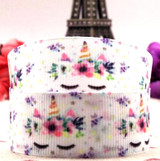 New 1 '25mm pink unicorn cartoon ribbon 10 yards DIY handmade material gift package printing bow printing. belt grosgrain ribbon