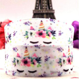 New 1 '25mm pink unicorn cartoon ribbon 10 yards DIY handmade material gift package printing bow printing. belt grosgrain ribbon