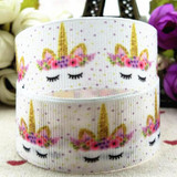 New 1 '25mm pink unicorn cartoon ribbon 10 yards DIY handmade material gift package printing bow printing. belt grosgrain ribbon