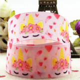New 1 '25mm pink unicorn cartoon ribbon 10 yards DIY handmade material gift package printing bow printing. belt grosgrain ribbon