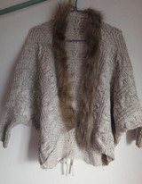 NEW !2015 Winter Cardigan Poncho Fur Collar Outerwear Women Sweater Knitted Brand Casual Knitwear Jacket
