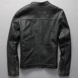 NEW ! Vintage genuine leather jacket men black cowskin short simple motorcycle jacket men's thin leather coat chaqueta cuero hom