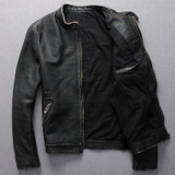 NEW ! Vintage genuine leather jacket men black cowskin short simple motorcycle jacket men's thin leather coat chaqueta cuero hom