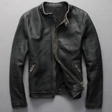 NEW ! Vintage genuine leather jacket men black cowskin short simple motorcycle jacket men's thin leather coat chaqueta cuero hom