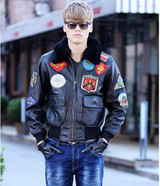 NEW ! 2017 New Flight Top Gun Leather Jacket Fat loose big yards S-XXL Wool Collar Genuine Sheepskin Men Military A2 Pilot Jacke