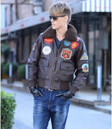 NEW ! 2017 New Flight Top Gun Leather Jacket Fat loose big yards S-XXL Wool Collar Genuine Sheepskin Men Military A2 Pilot Jacke