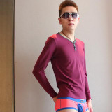 New  WJ men's  thermal underwear male long johns separate V-neck top thin 100% cotton male bottomshirt  8 colors  size S M L XL