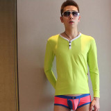 New  WJ men's  thermal underwear male long johns separate V-neck top thin 100% cotton male bottomshirt  8 colors  size S M L XL