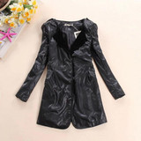 New  Winter Trench Coat jaqueta couro Ladies Brand Luxury Velvet Collar Long PU Leather Jacket Women Blazer Free Shipping