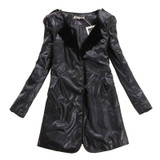 New  Winter Trench Coat jaqueta couro Ladies Brand Luxury Velvet Collar Long PU Leather Jacket Women Blazer Free Shipping