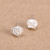New  Real. 925 Sterling Silver jewelry Twine Twisted Love Knot Stud Earrings Tinny Knot Ball Women's 7mm  GTLE496