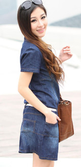 New  Female/Ladies Casual Denim Dress Plus Size Vintage Jeans Dresses Short Sleeve Blue 2017 Fashion Women Summer Spring
