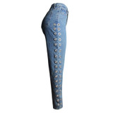 New  Fashion Rivets Ripped High Waist Jeans Straight Eyelet Detail Boyfriend Denim Jeans Women Pants Female Jeans new