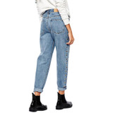 New  Fashion Rivets Ripped High Waist Jeans Straight Eyelet Detail Boyfriend Denim Jeans Women Pants Female Jeans new