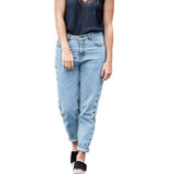New  Fashion Rivets Ripped High Waist Jeans Straight Eyelet Detail Boyfriend Denim Jeans Women Pants Female Jeans new