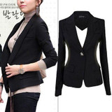 New  blazer women suit blazer foldable brand jacket slim solid blazer made of cotton & spandex Jacket Coat Long Sleeve BLACK