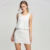 New  2014 autumn -summer Women's Mini Dress Crew Neck Chiffon Sleeveless Causal Tunic Sundress 4 colors 4 Sizes S M L XL