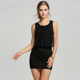 New  2014 autumn -summer Women's Mini Dress Crew Neck Chiffon Sleeveless Causal Tunic Sundress 4 colors 4 Sizes S M L XL