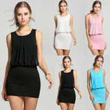New  2014 autumn -summer Women's Mini Dress Crew Neck Chiffon Sleeveless Causal Tunic Sundress 4 colors 4 Sizes S M L XL