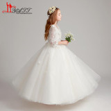 2018 New Arrival Ivory Flower Girl Dresses For Wedding V Neck 3/4 Sleeves 3D Flowers Girls First Communion Dress Prom Gown