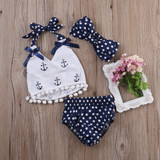 2018 New 3pcs Baby Girl Clothes Anchor Tops and Navy Polka Dots Briefs Outfits Set Sunsuit Outfit Clothing Set