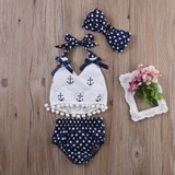 2018 New 3pcs Baby Girl Clothes Anchor Tops and Navy Polka Dots Briefs Outfits Set Sunsuit Outfit Clothing Set