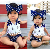2018 New 3pcs Baby Girl Clothes Anchor Tops and Navy Polka Dots Briefs Outfits Set Sunsuit Outfit Clothing Set