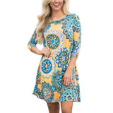 2018 Midi Dress Women Elegant Mandala Print O Neck Mini Dress Tunic Sleeveless Party Dresses Loose Casual Dresses Vestidos