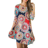 2018 Midi Dress Women Elegant Mandala Print O Neck Mini Dress Tunic Sleeveless Party Dresses Loose Casual Dresses Vestidos