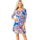 2018 Midi Dress Women Elegant Mandala Print O Neck Mini Dress Tunic Sleeveless Party Dresses Loose Casual Dresses Vestidos