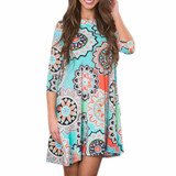 2018 Midi Dress Women Elegant Mandala Print O Neck Mini Dress Tunic Sleeveless Party Dresses Loose Casual Dresses Vestidos