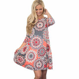 2018 Midi Dress Women Elegant Mandala Print O Neck Mini Dress Tunic Sleeveless Party Dresses Loose Casual Dresses Vestidos