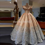 2018 Luxury Sequins Ball Gown Evening Dresses Floor Length Draped Prom Dresses Elegant Off the Shoulder Formal Evening Gowns