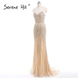 2018 Luxury Nude Gold Diamond Floral Long Evening Dress Spaghetti Straps Pattern Formal Dresses Gown Real Picture BLA6002