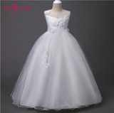 2018 lovely dress for kids Sleeveless Flowers Girls Dresses Bow Appliques for First Communion soft Gown Girls Evening Gowns