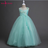 2018 lovely dress for kids Sleeveless Flowers Girls Dresses Bow Appliques for First Communion soft Gown Girls Evening Gowns