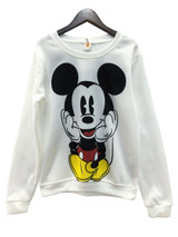2018 Long-Sleeved Pullovers Mickey Hoodies O-neck Character Printed Red White Kawaii Style sweatshirt for women