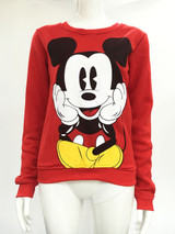 2018 Long-Sleeved Pullovers Mickey Hoodies O-neck Character Printed Red White Kawaii Style sweatshirt for women