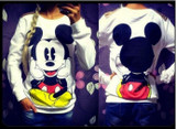 2018 Long-Sleeved Pullovers Mickey Hoodies O-neck Character Printed Red White Kawaii Style sweatshirt for women