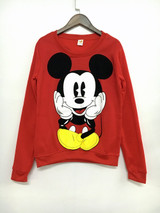 2018 Long-Sleeved Pullovers Mickey Hoodies O-neck Character Printed Red White Kawaii Style sweatshirt for women