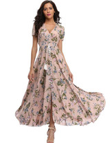 2018 Long Summer Floral Maxi Dress Women Flower Print Casual Split Beach Dress Ladies Elegant Cotton Vintage Boho Party Dresses