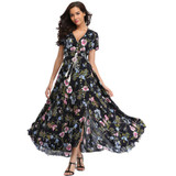 2018 Long Summer Floral Maxi Dress Women Flower Print Casual Split Beach Dress Ladies Elegant Cotton Vintage Boho Party Dresses