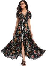 2018 Long Summer Floral Maxi Dress Women Flower Print Casual Split Beach Dress Ladies Elegant Cotton Vintage Boho Party Dresses