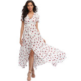 2018 Long Summer Floral Maxi Dress Women Flower Print Casual Split Beach Dress Ladies Elegant Cotton Vintage Boho Party Dresses