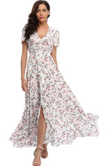 2018 Long Summer Floral Maxi Dress Women Flower Print Casual Split Beach Dress Ladies Elegant Cotton Vintage Boho Party Dresses