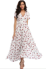 2018 Long Summer Floral Maxi Dress Women Flower Print Casual Split Beach Dress Ladies Elegant Cotton Vintage Boho Party Dresses