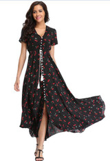 2018 Long Summer Floral Maxi Dress Women Flower Print Casual Split Beach Dress Ladies Elegant Cotton Vintage Boho Party Dresses